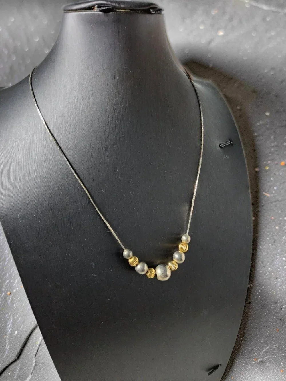 vintage gold and silver tone round metal bead piama style chain necklace